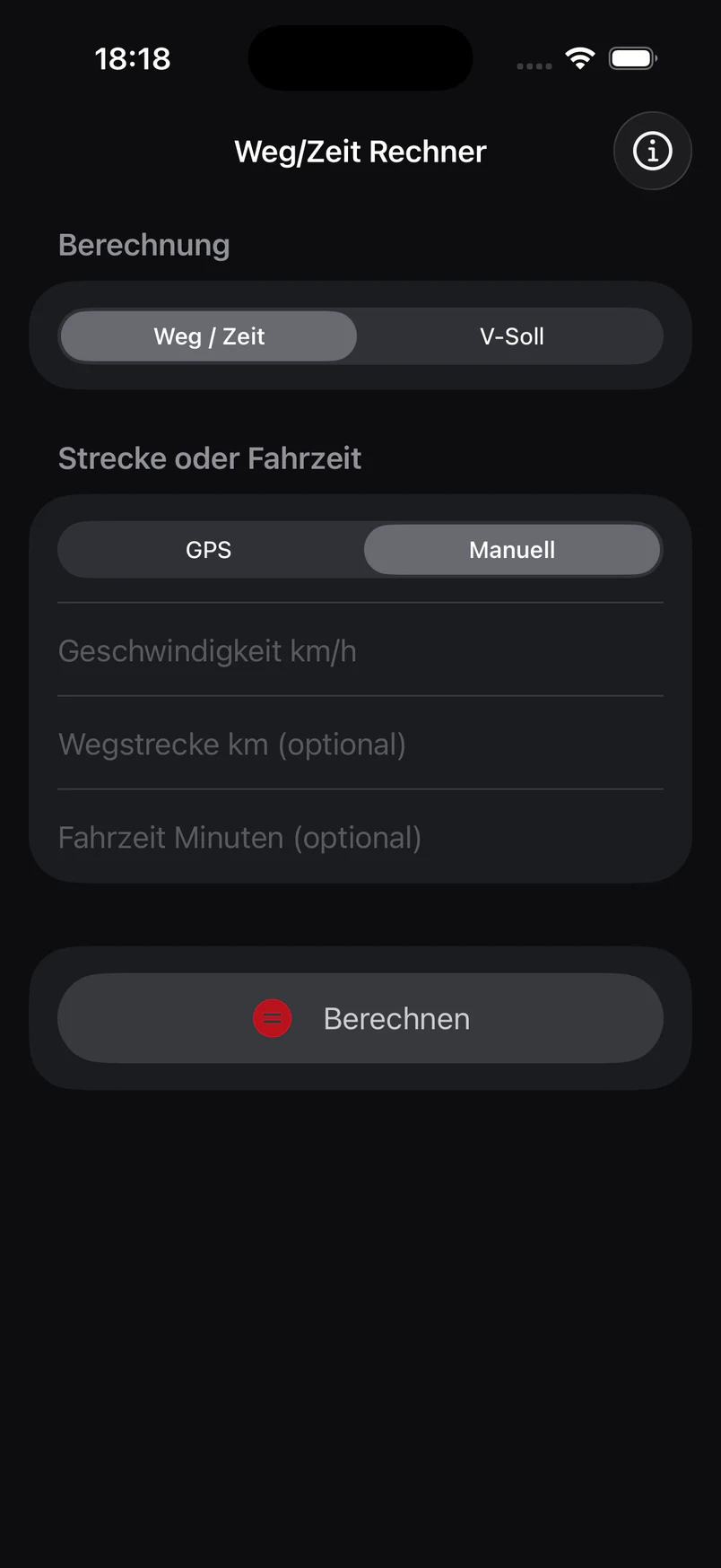 LokDesk Weg-Zeit-Rechner mit den Modi Weg und Zeit sowie Soll-Geschwindigkeit